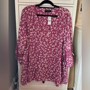 Lane Bryant Pink and White Boxy Blouse